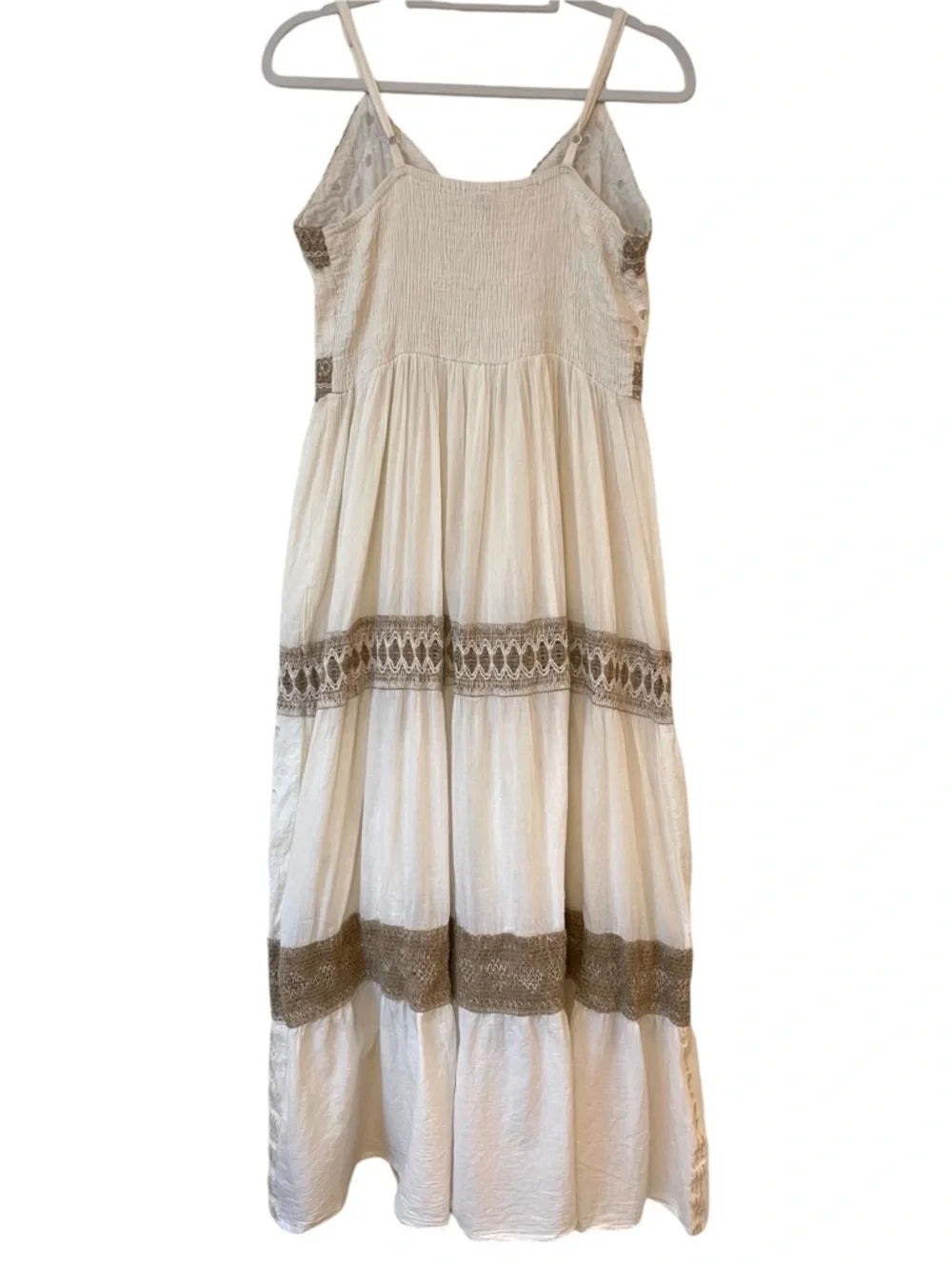 Me 2 Magic Anthropologie Tiered Maxi Dress Cotton Eyelet Size L Boho Coastal - Picture 2 of 11